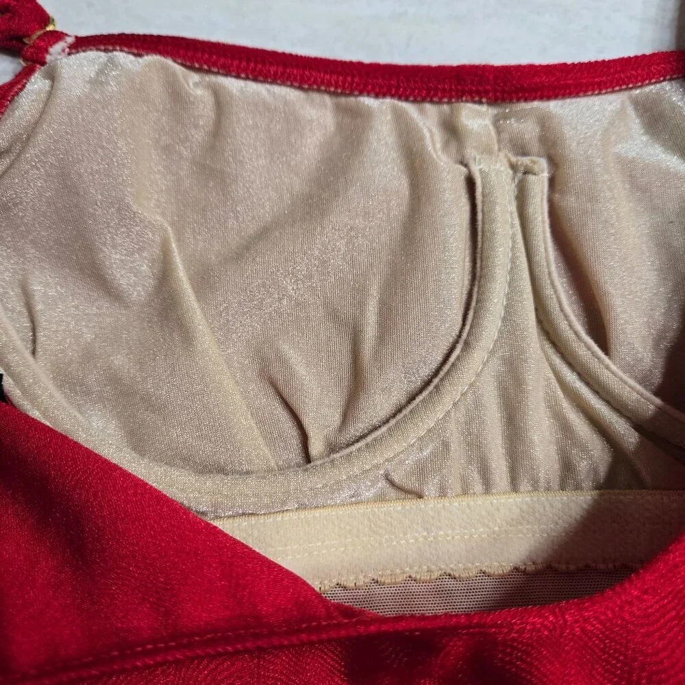 Vintage Roxanne One Piece Swimsuit Red Size 34B Small Ruched Beach‎ Textured